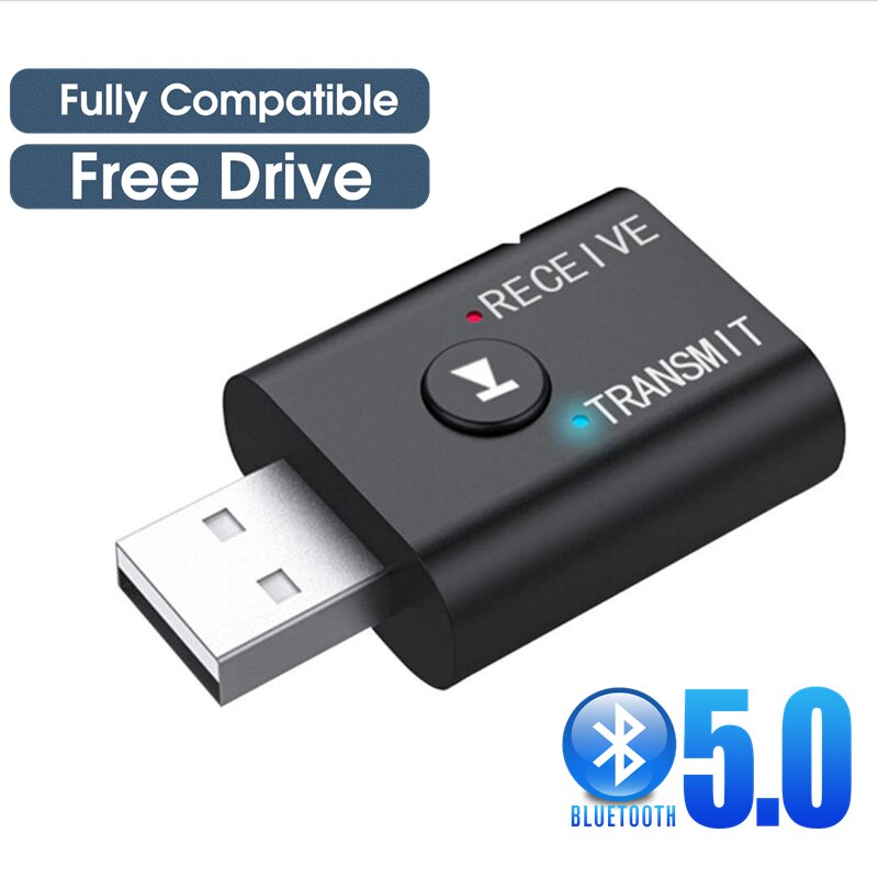 USB Bluetooth Receiver Transmitter Audio Bluetooth 5.0 Adapter For Car PC TV HD HiFi Receptor Wireless Adapter LCD 3.5MM AUX: Button Control