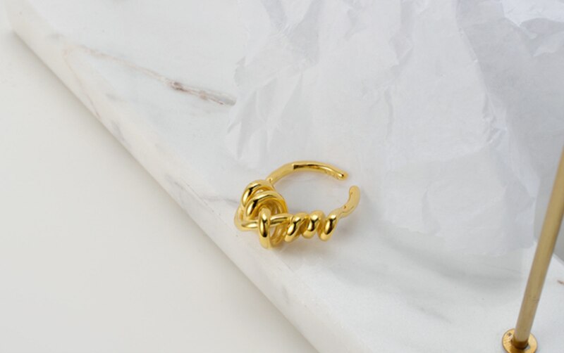 Silvology 925 sterling silver oregelbundna rep knut ringar garn väv lager tjocka japan korea ringar för kvinnor fashionabla smycken: Guld-