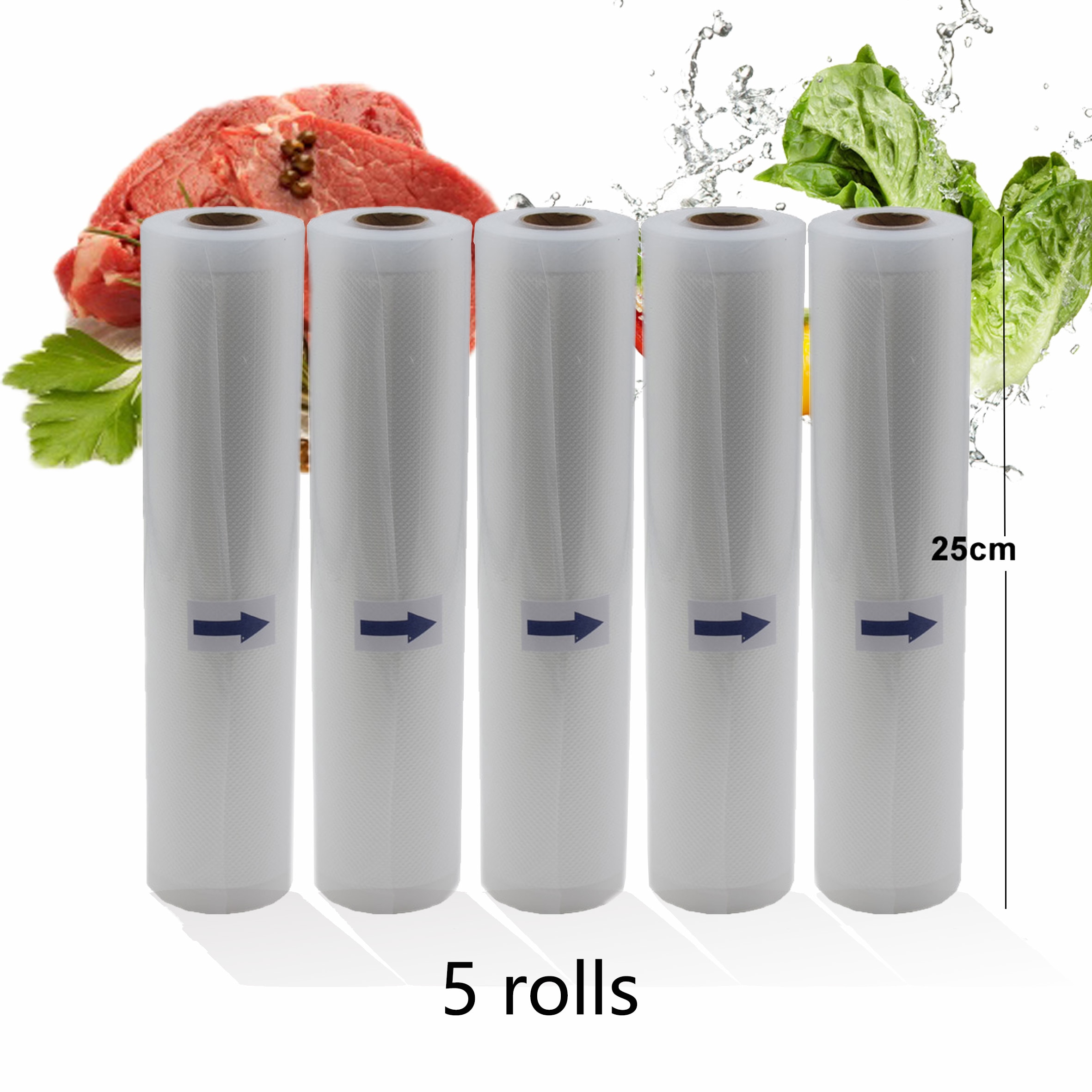5 Rolls/Lot Huishoudelijke Keuken Voedsel Vacuüm Zak Voor Vacuumsealer Opslag Zakken voor Voedsel Verse Houden 25cm * 500cm