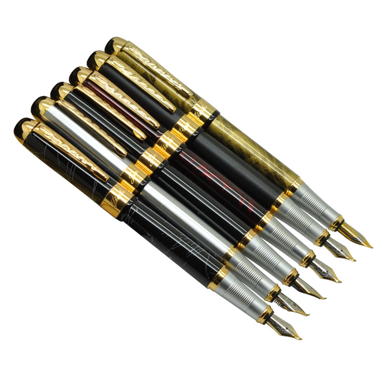 6 stks/partij Jinhao Art Vulpennen 1.0mm Gebogen Penpunt Kalligrafie Pen voor Tekenen Schilderen Gold Clip Metalen School Kantoor levert
