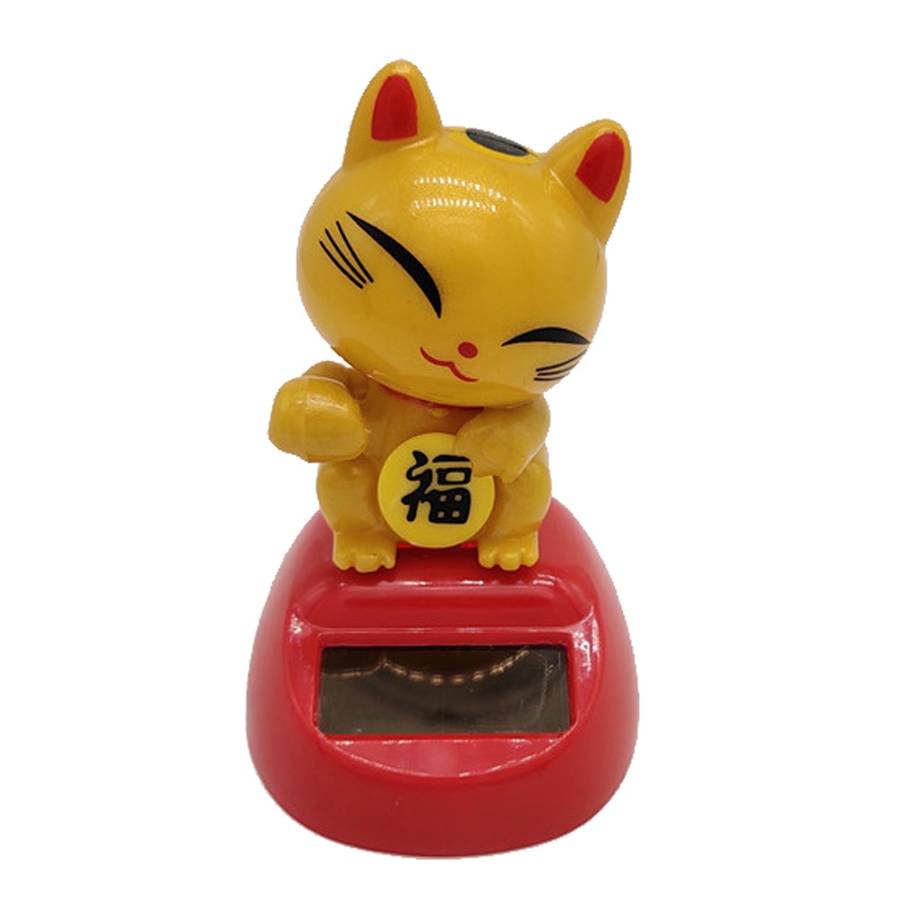 Solar Powered Bobbling Toy Shaking Hands Swinging Lucky Cat Doll Home Decor