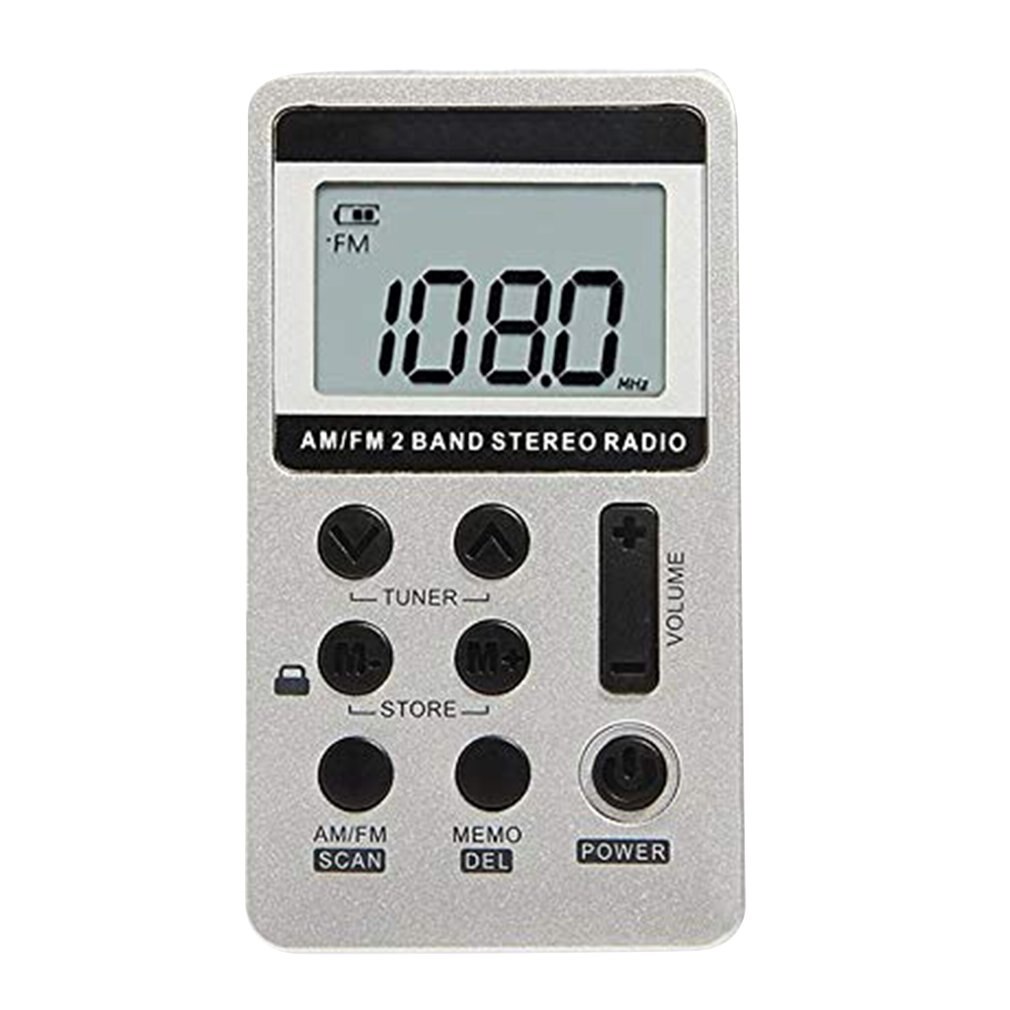 Mini Portable Radio Handheld Digital AM FM USB TF MP3 Player Speaker Rechargeable: Silver