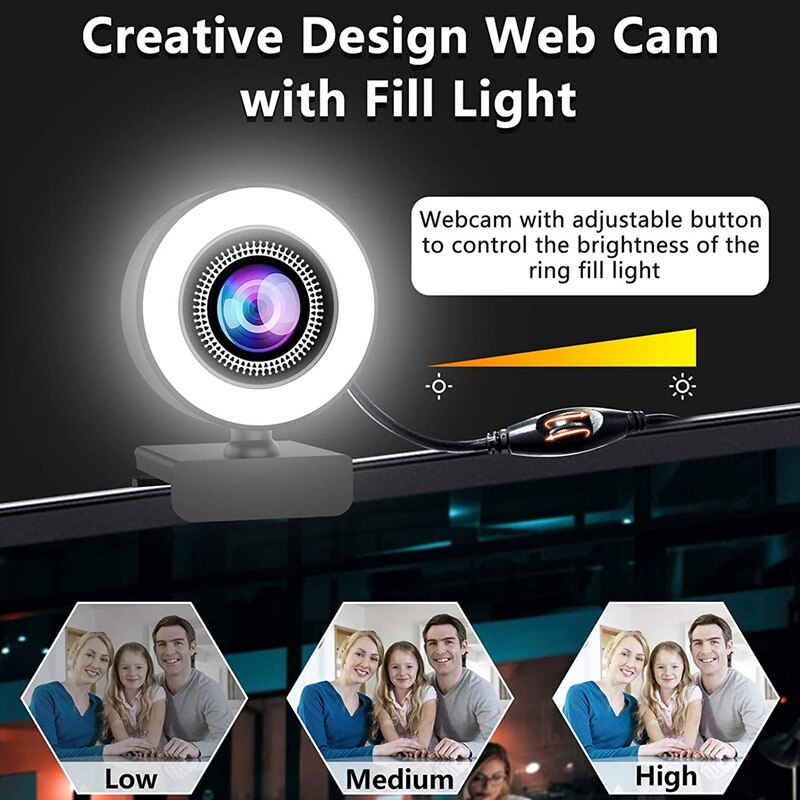 Webcam Ring Light Adjustable Ring Light Web Camera Auto Focus Camera Built-in Mic for Live Broadcast
