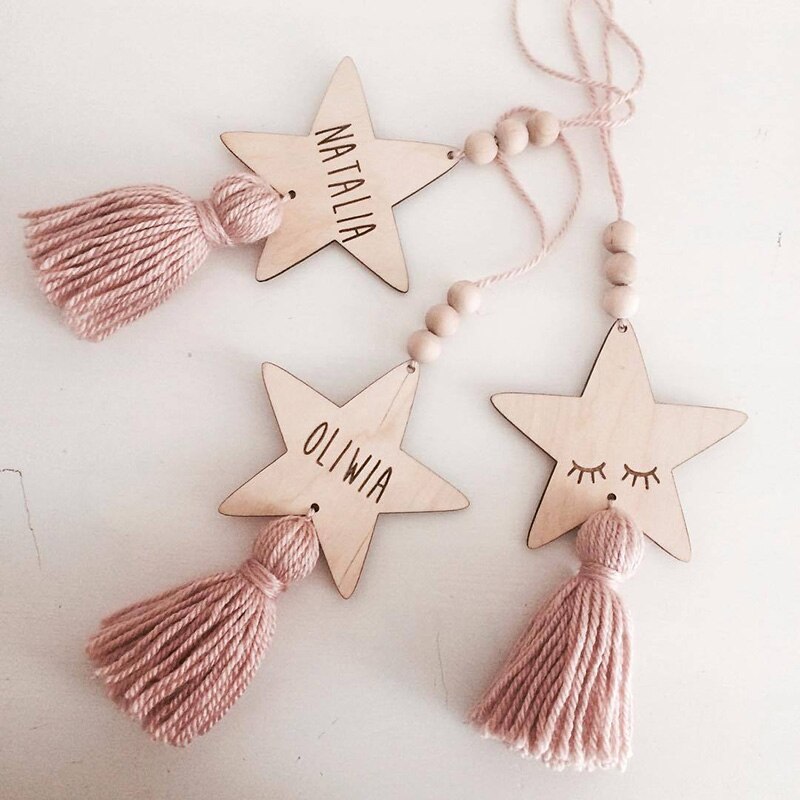 1PC Nordic Style Cute Star Shape Baby Toys Wooden Beads Tassel Pendant Kids Room Decoration Infant Baby Rattle Toys for Children