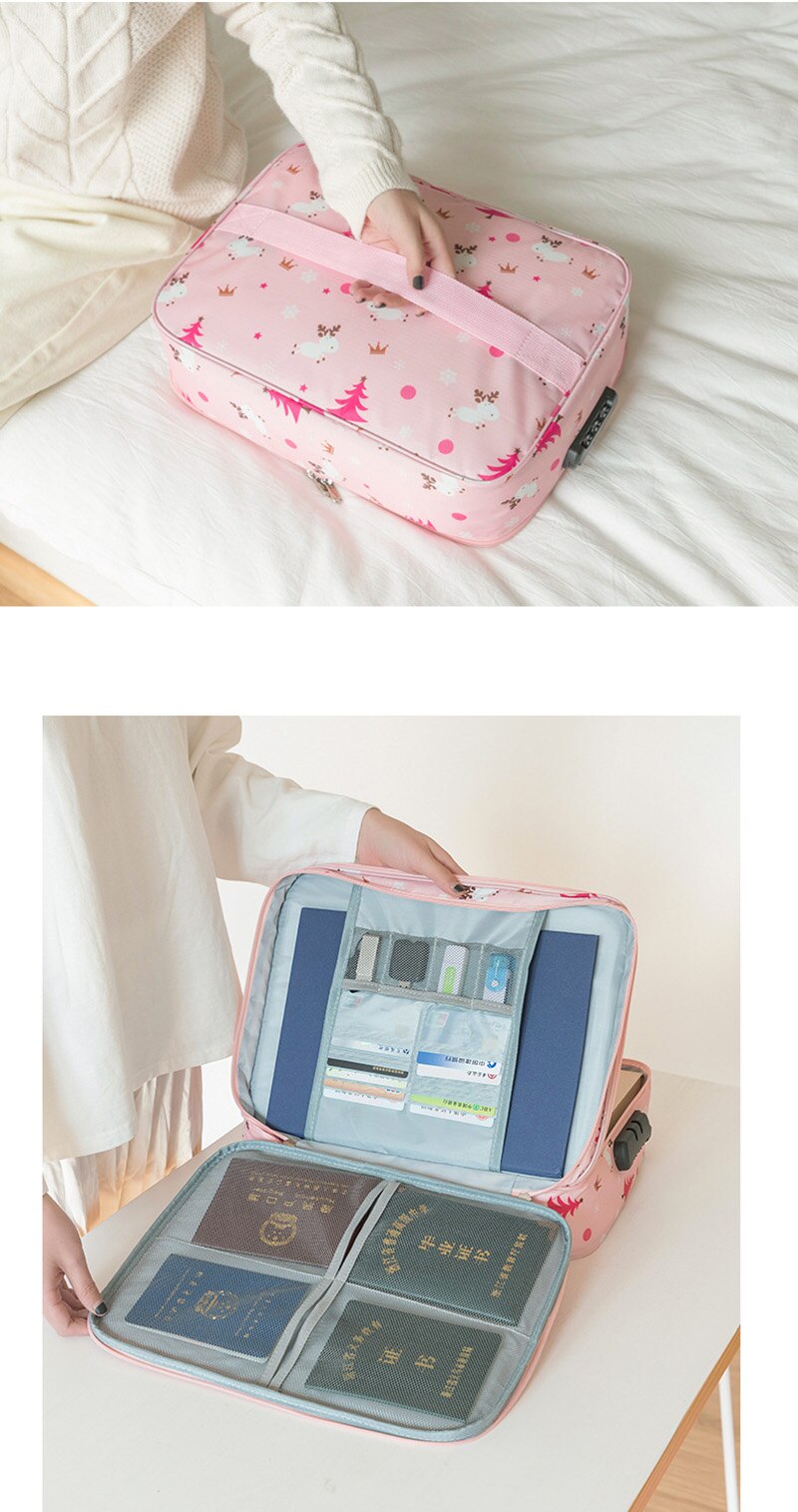 Travel Documents Organizer Bag for A4 Papers Storage Certificate Diploma File Pockets Two Three Layers Code Lock Choose