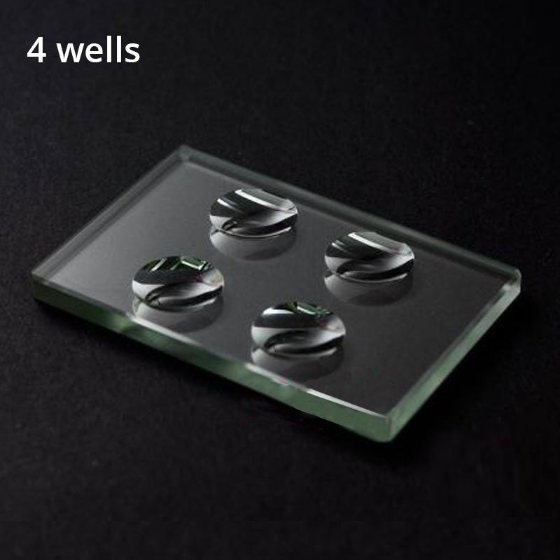 Biological Microscope Circular Concave Cavity Blank Slide Optical Glass Multiple Wells Optional Bio-microscope Science Accessory: 4 wells