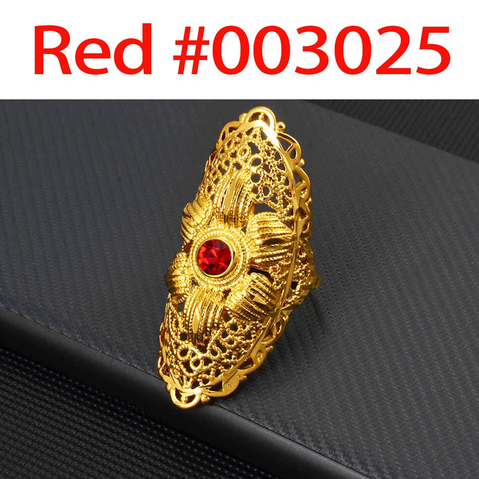 Anniyo Ethiopian Big Ring Gold Color for Women Trendy African Arab Ring Middle East Jewelry Charm Party Wedding #003025: Red Stone