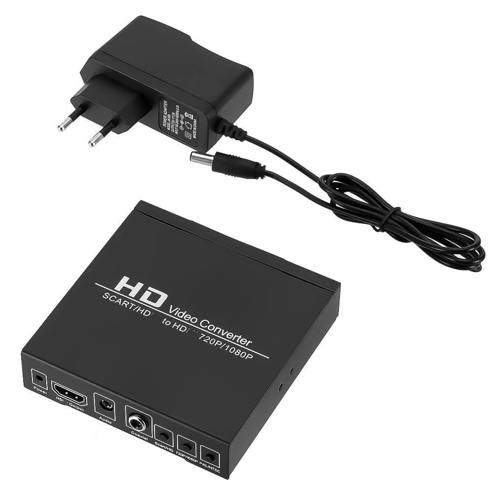 Convertidor Digital SCART HD a HD de 1080P, convertidor de vídeo de alta definición, adaptador de enchufe de alimentación UE/EE. UU. para HDTV HD