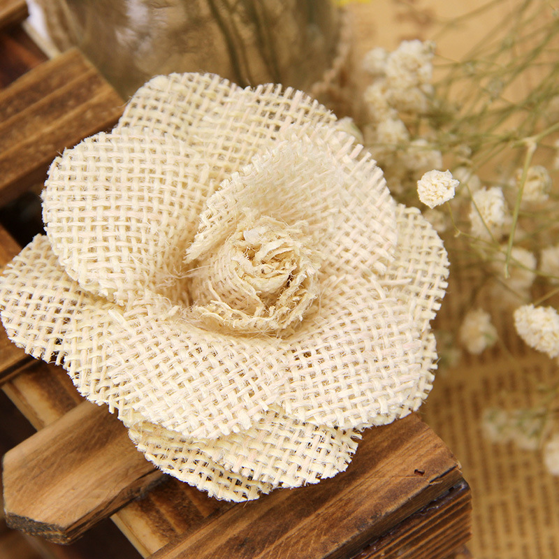 Têtes de roses artificielles en Jute, 5 pièces, fausses fleurs, Burlap, pour un mariage, un anniversaire, un mariage, un accessoire artisanal bricolage-même: F02-9cm-5pcs