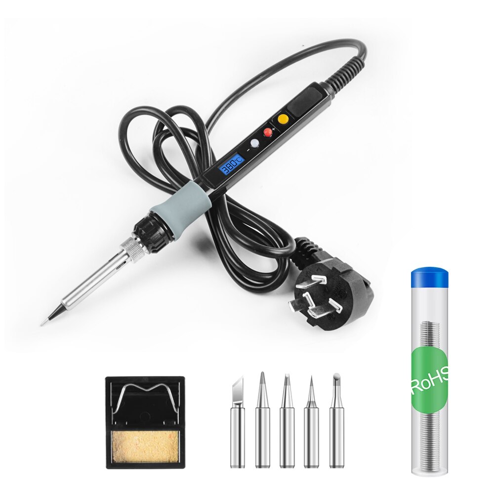 110V/220V 60W/90W Adjustable Temperature Electric Soldering Iron With 5 Soldering Tips Welding Heat Repair Tools: 60W Iron Kit / EU
