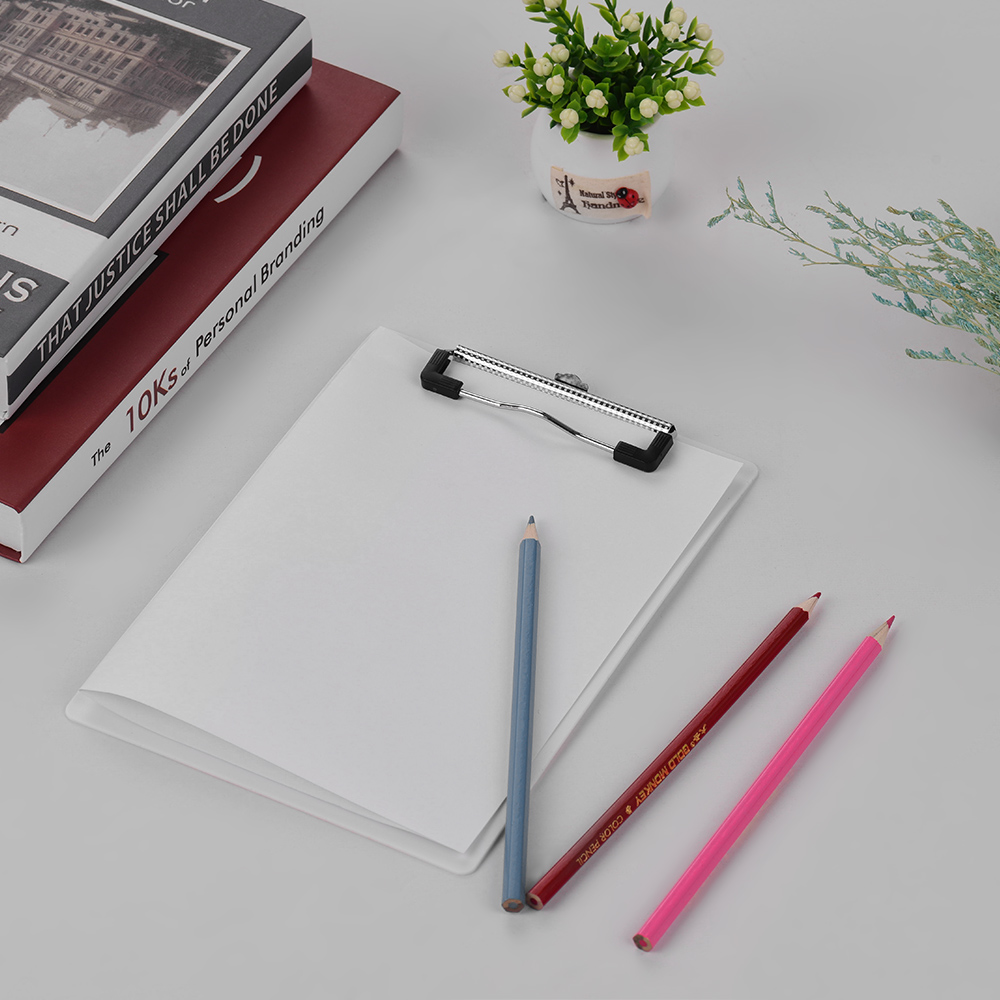 Plastikowy schowek metalowy klips notatki teczka teczka na dokumenty z wiszące pętli dostawa artykułów piśmienniczych