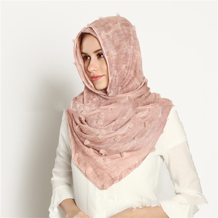 Baumwolle binden-färben Jacquard Ball Muslimischen Hijabs Kopftuch Arabischen Frauen schlicht Schals wickelt Malaysia Lange Schal Islamischen Hijab 180x90cm