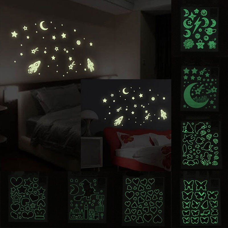 Fluorescent Wall stickers 3D Stars Dots Luminous DIY Wall Sticker Bedroom Kids Room Decoration Glow In Dark Animals Stickers