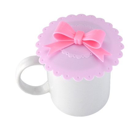 Fashionable Cup Lids Food-grade Silicone Cup Cover Heat-resistant Safe Healthy Silicone Lid with Bowknot 8 Colors: Lightpurple