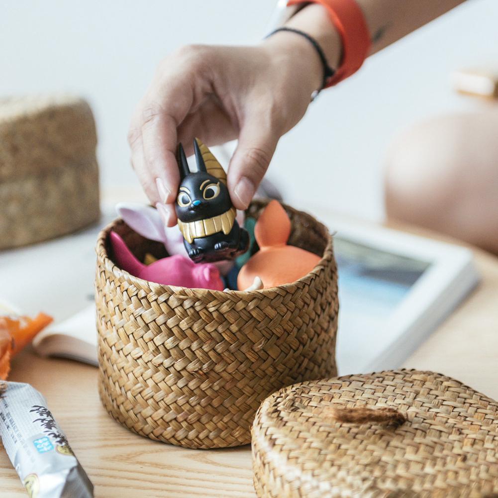 Cesta para decoraciones de boda, cajas de almacenamiento para Snack, caja de acabado con tapa, cesta tejida, cestas de organización de escritorio, Cajas de redondas