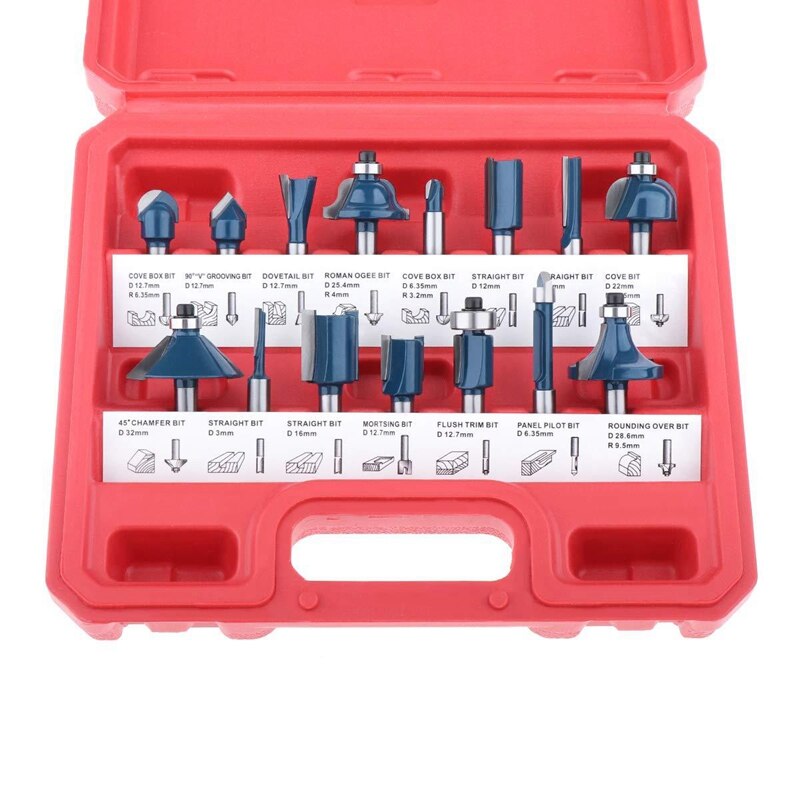 15Pcs Tungsten Carbide Router Bits Set 1/4 Inch Schacht Joinery Bits Tong En Groef Set Hout Frees: Default Title