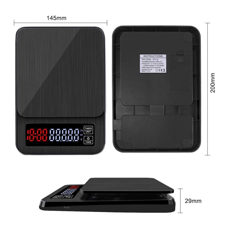 Balance numérique de précision 3000G / 0.1G avec minuterie pour cuisine, cuisine, cuisson, café, thé, balance de farine