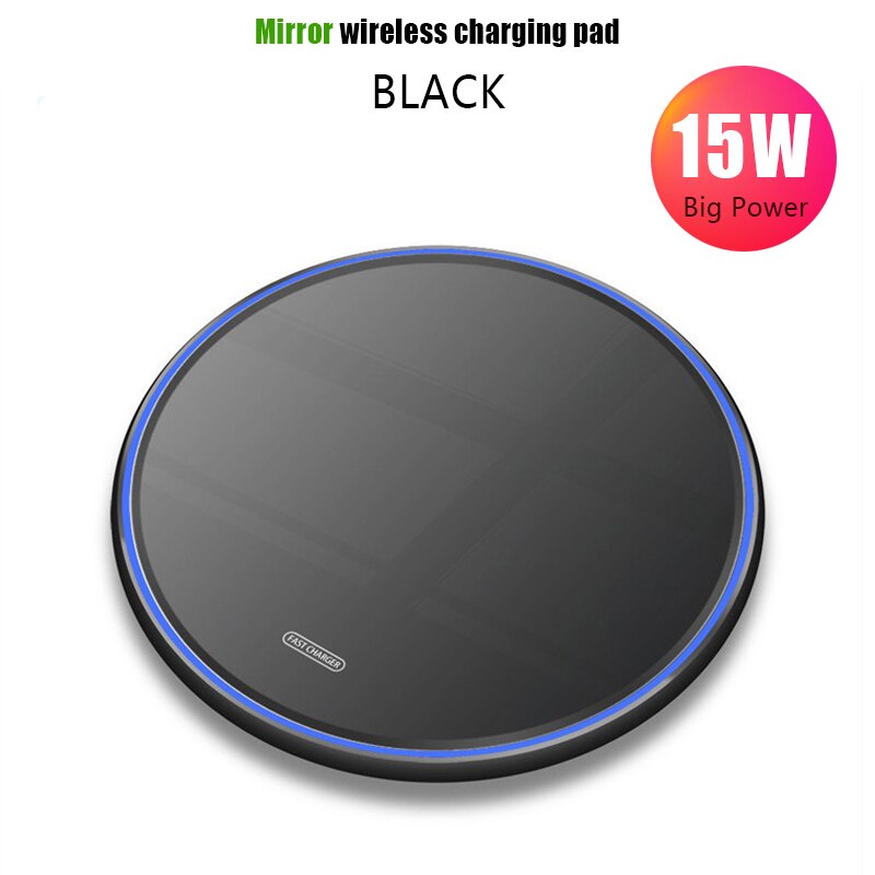 Dock di ricarica rapida in vetro metallico per caricabatterie Wireless Qi 15W per iPhone Samsung S20 S10 nota 10 ricarica rapida Super Wireless Huawei: 15W Mirror Black