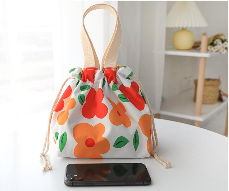 Cute Small Shopping Bag Foldable Cartoon Flowers Lunch Box Tote Bags For Women Canvas Bolso Shopper Waterproof Drawstring Tote: 4