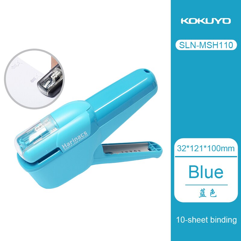 KOKUYO-grapadora sin aguja, SLN-MSH110, harinacs, portátil, ahorro de trabajo, puede engrapar 10 hojas, 1 ud.: Azul