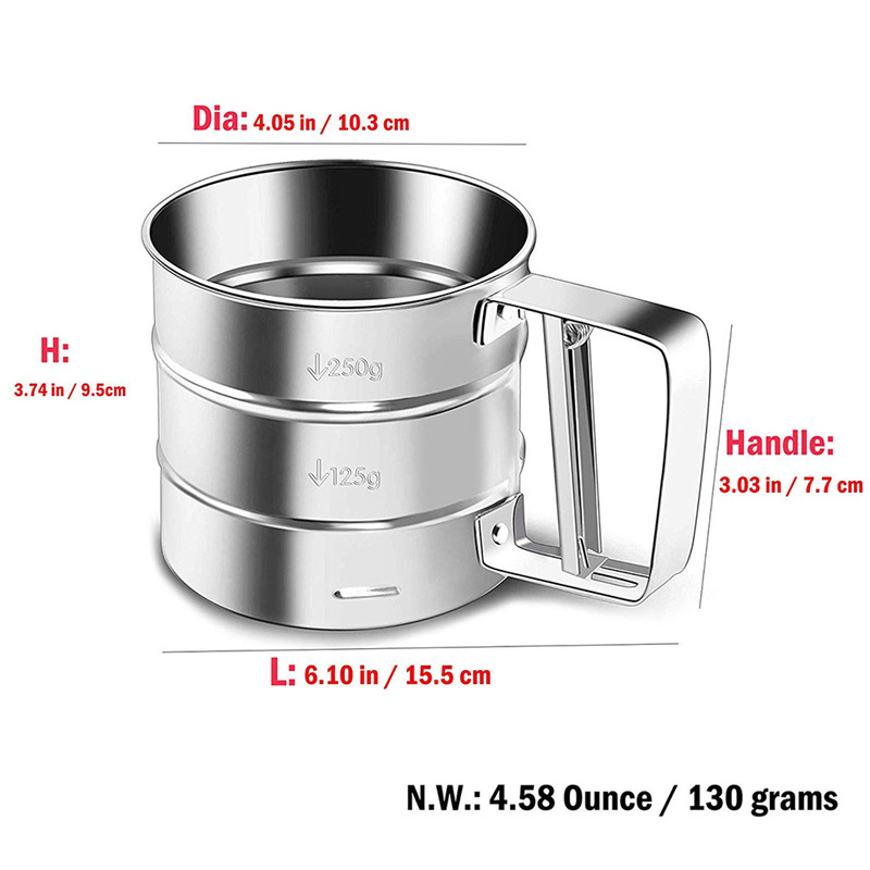 Zeefters Shakers Rvs Mesh Zeefje Mechanische Bakken Poedersuiker Shaker Zeef Tool Cup Vorm Keuken Gereedschap