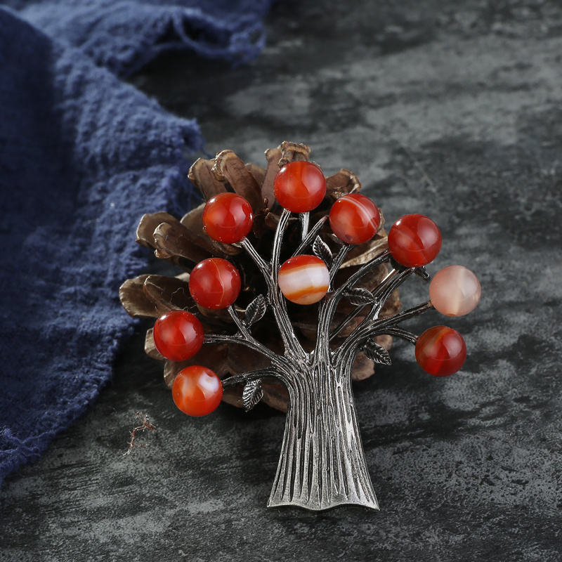 Stein Baum Broschen für Frauen Elegante Vintage Brosche Anlage Zweig Pins Weihnachten Baum des Lebens Broschen Kragen Anzug Zubehör