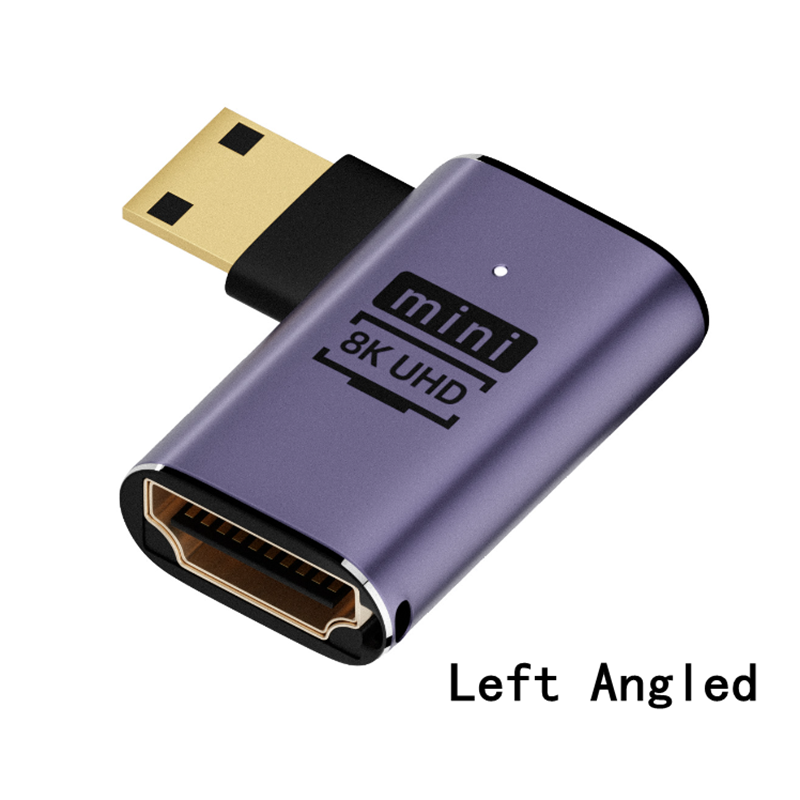 Adaptador UHD 8K 48Gbps HDMI 2,1 V en forma de U, ángulo recto de 90 270 grados, Mini Micro HD macho a conector hembra Compatible con HDMI: Gris