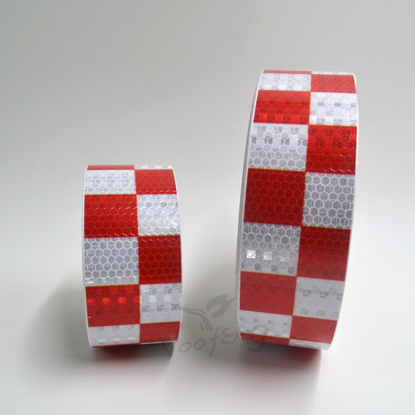 5 cmx 5m skinnende rød hvid farve firkantet selvklæbende reflekterende advarselstape til kropsskilte
