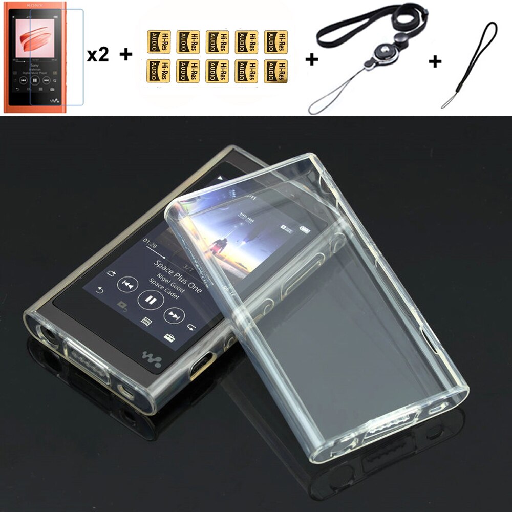 Soft Clear TPU Protective Skin Case Cover for Sony Walkman NW A50 A55 A56 A57 A55HN A56HN A57HN with Screen Protector and Strap