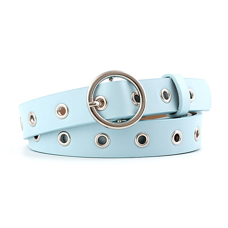 Women's Black White Red Pink Eyelet Grommet Belt Female Silver Circle Belts for Women Jeans Fajas Para Mujer: Sky Blue