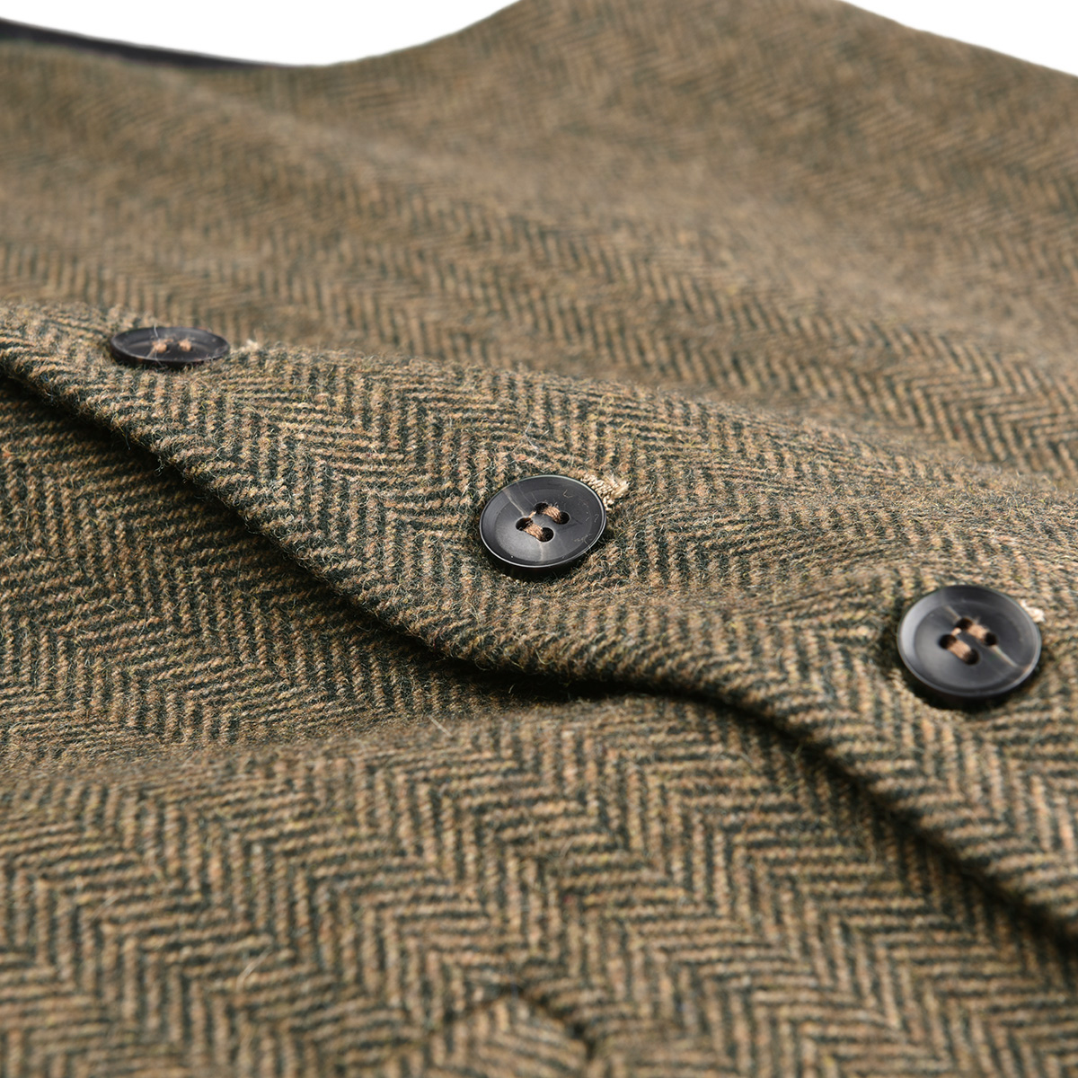 VOBOOM Wool Blend Tweed Herringbone Vest Coat Men Khaki Single-Breasted Notched Lapel Waistcoat 018
