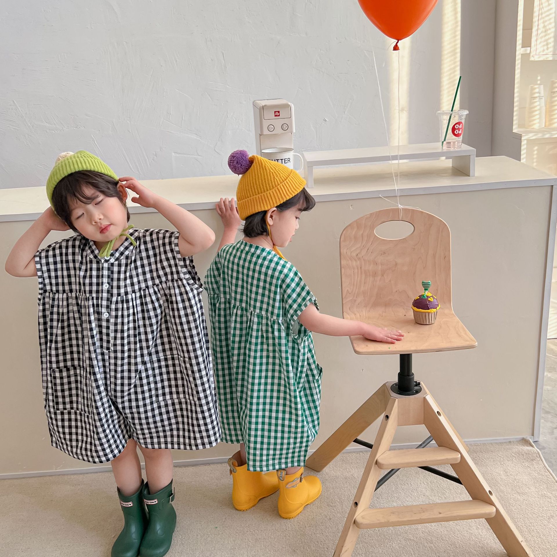 1688C 2022 Zomer Kids Losse Plaid Speelpakjes Meisjes En Jongens Overalls Bodysuits Kleding Voor Kinderen