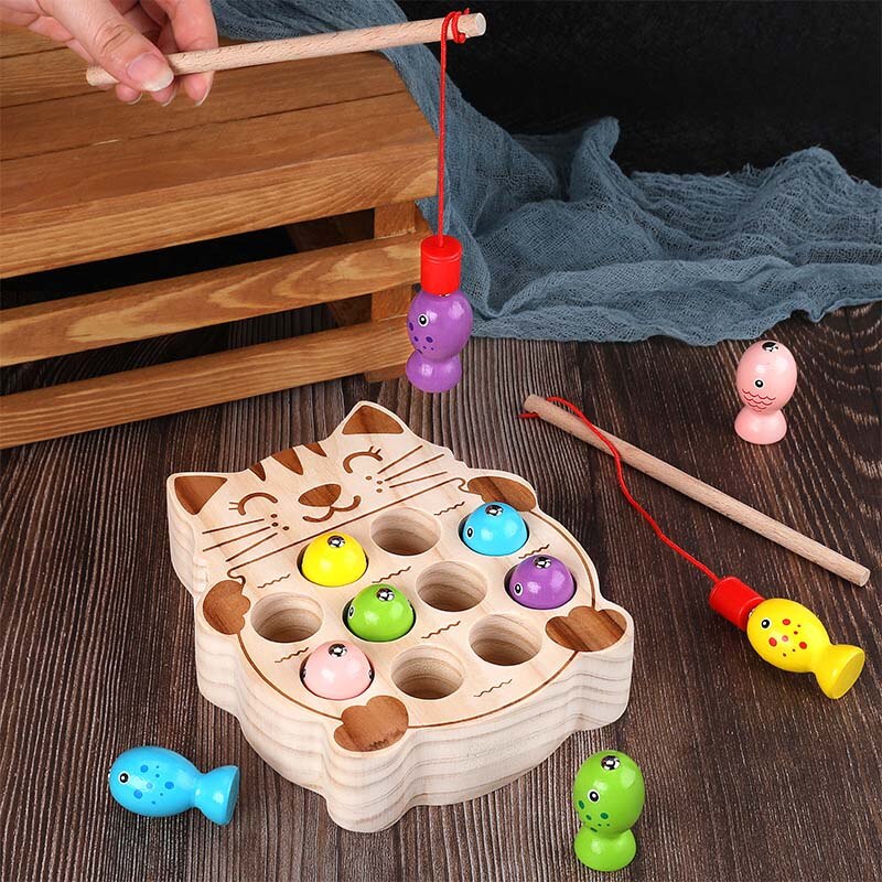 Montessori Toys Cognize Educational Toys For Children Kids Toys Harvest carrots Montessori Materiales Apple Magnetic Wooden Toys: wooden cat