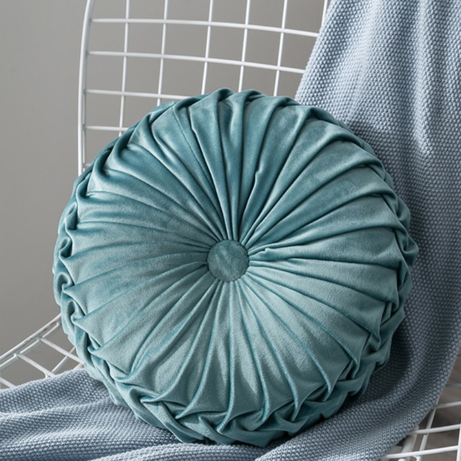 Velvet Pleated Futon Round Floor Cushion Pillow Pouf Throw Home Sofa Decor 33x11cm: C