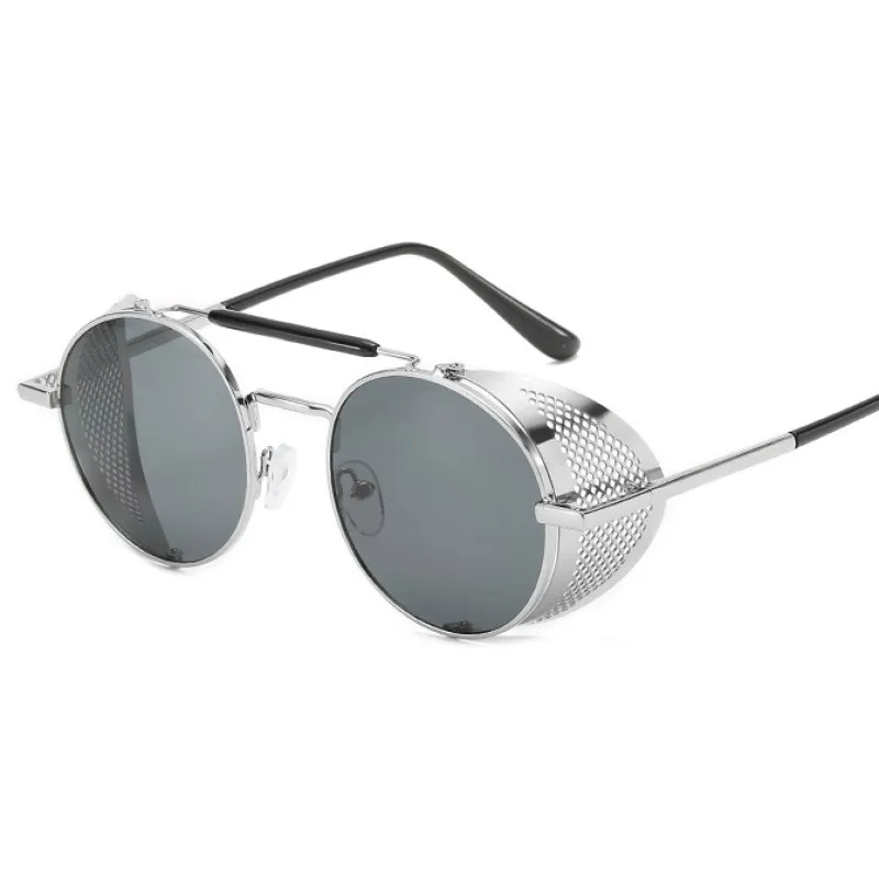Trendy Retro Steampunk Sunglasses Men Brand Round Steam Punk Alloy Sun Glasses Goggle For Women UV400 Gafas de Sol: other / Silver