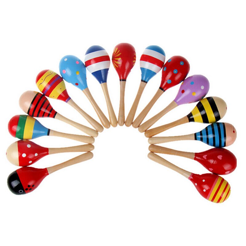 1Stck 12x4cm Holz Maraca Baby Rasseln Sand Hammer freundlicher Musical Party favor Art Baby Shaker Spielzeug