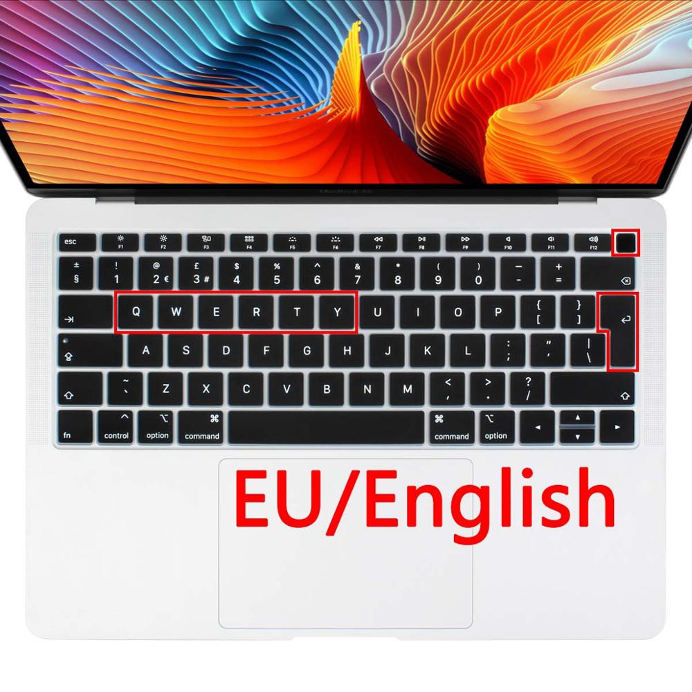 Euro Russian Spanish French Arabic Water Dust Proof keyboard Cover Skin for Macbook Air 13 A2179 A1932 Touch ID: EU English black