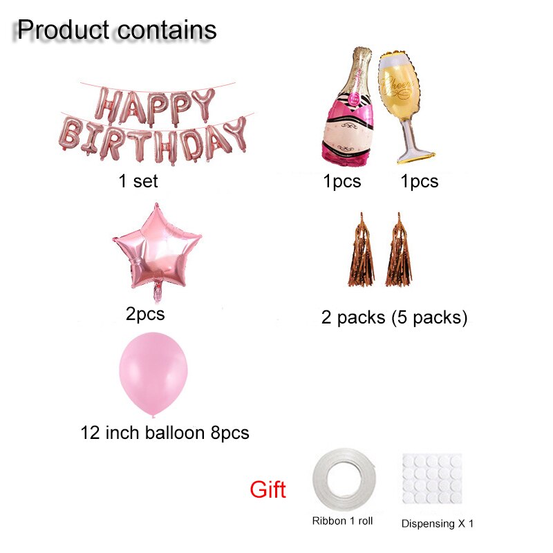 Ruusukulta syntymäpäiväkoristelu alumiini ilmapallosetti baari ktv juhlasisustus sisustustarvikkeet banneri ilmapallonauha 25 kpl
