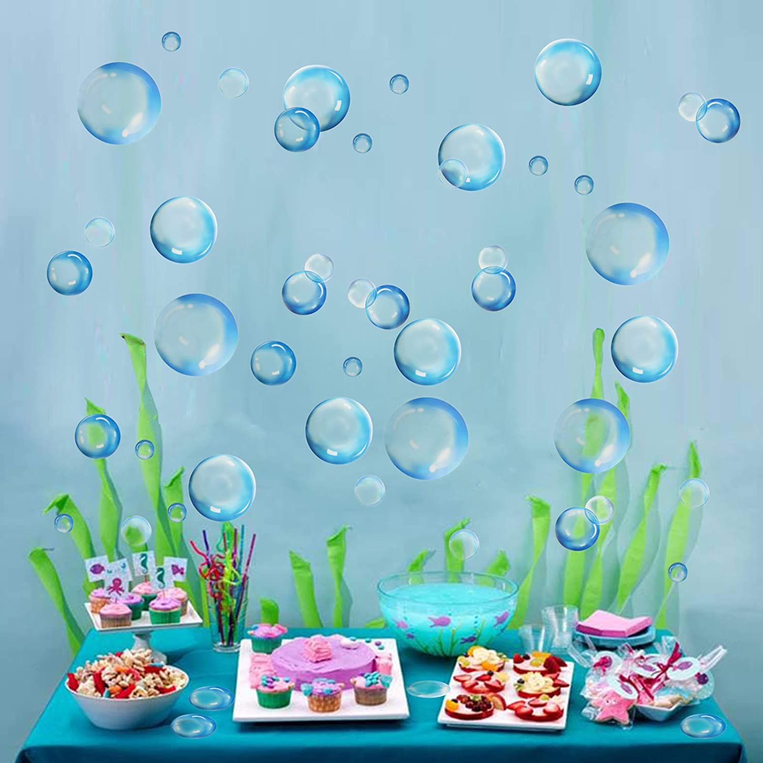 72Pcs Pvc Blauwe Bellen Cirkel Diy Wall Art Kids Badkamer Washroom Douche Tegel Verwijderbare Thuis Sticker Muurschildering Decoratieve Stickers