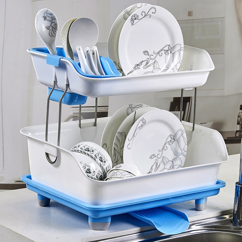 Kitchen Double-layer Drain Bowl Rack 2-layer Rack Tableware Storage Rack Dish Plastic Rack Product Multi-function