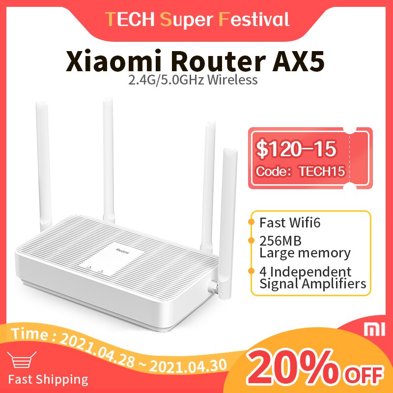 Xiaomi Redmi Router AX5 Wifi 6 Mesh Gigabit 2.4G/5.0GHz Dual-Band Wireless Router Wifi Repeater 4High Gain Antennas AX5 WIFi