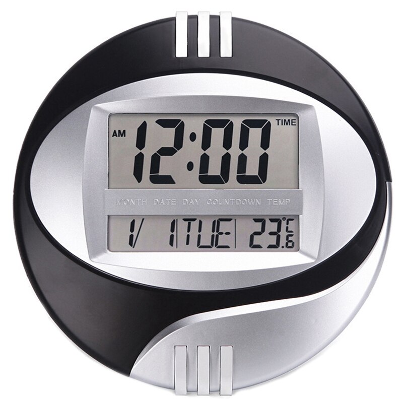 Temperature Display Digital Wall Electronic Clock LCD Moderne Calendar LED Bracket Watch Mute Of Home Office Decoration Black: Default Title