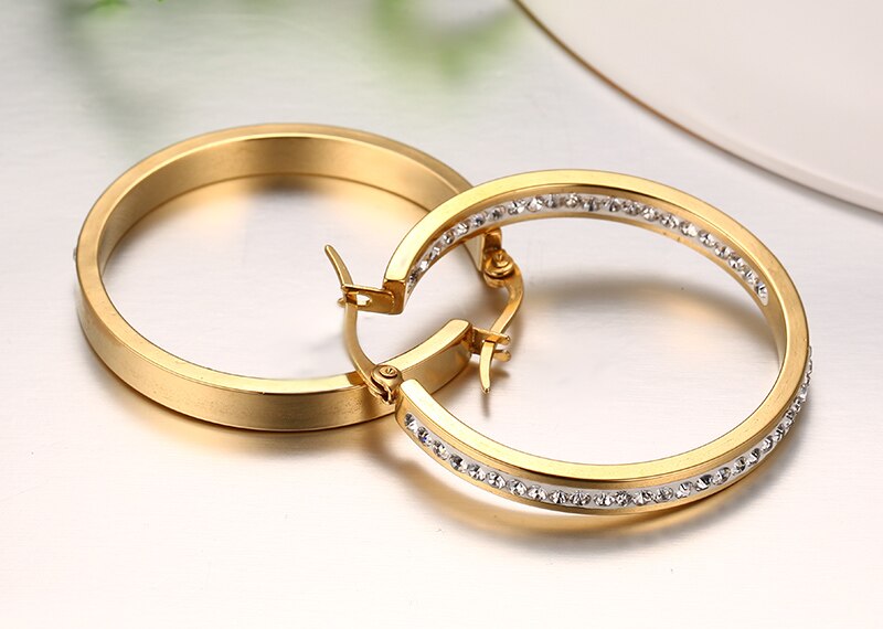 Vnox Grote Crystal Oorringen Voor Vrouwen Vrouwelijke Bruiloft Sieraden Goud-Kleur Rvs