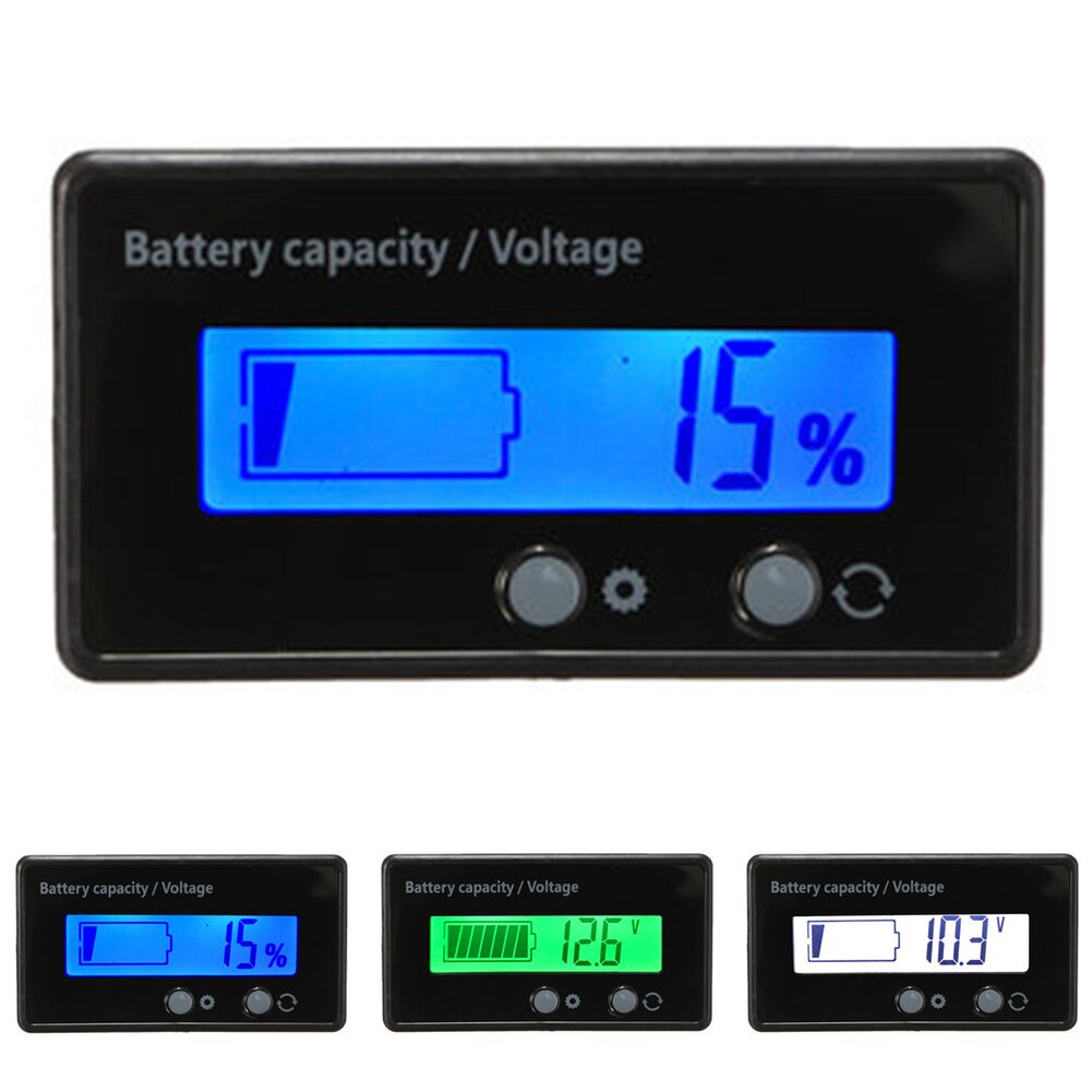 Botones de calibre para coche medidor de voltaje de pantalla LCD pantalla retroiluminada Universal capacidad de batería de litio retroiluminada Monitor de accesorios para automóvil