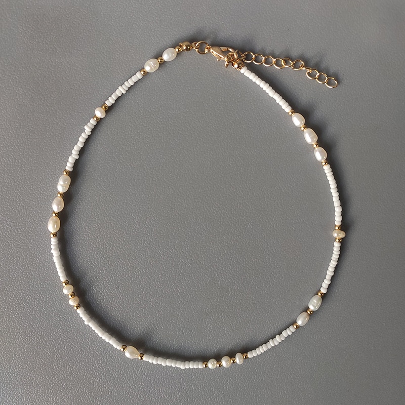 Feminino requintado pequeno colar de pérolas de água doce artesanal ajustável frisado gargantilha moda boêmio jóias presentes atacado