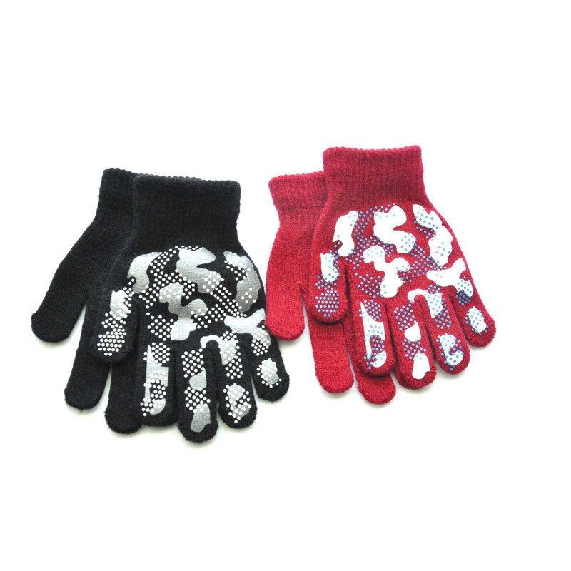 Warmom-guantes de punto cálidos para niños, manoplas antideslizantes de PVC de Color camuflaje para deportes al aire libre, de invierno, para 5-11 años