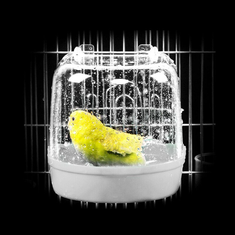 Papegøje fugl badekar med hængende kroge akryl gennemsigtig bærbar fugl bad bur fugl bad til udendørs have kæledyrsprodukter
