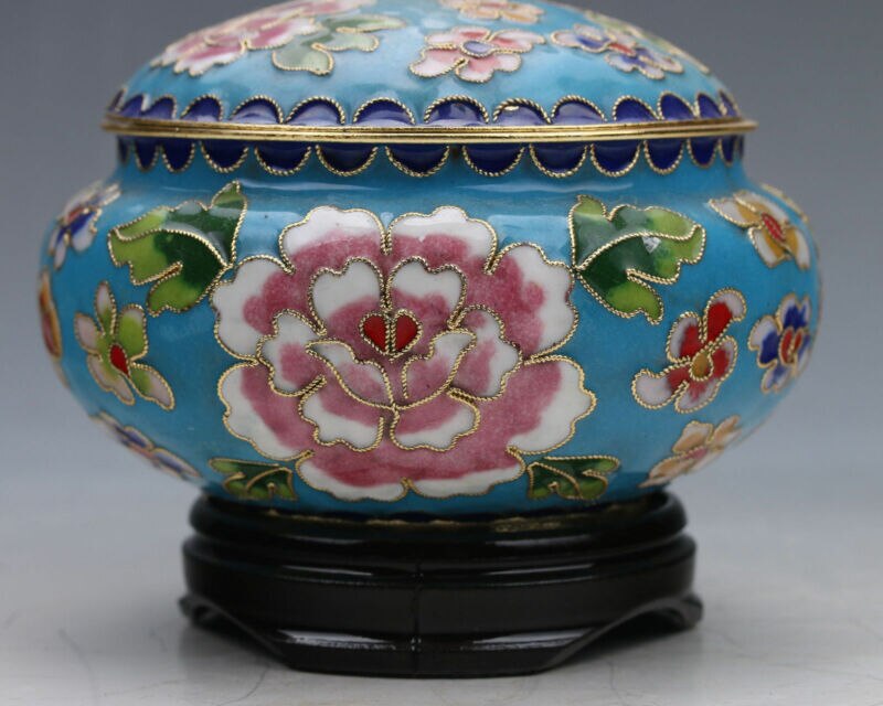 Kinesisk cloisonne håndarbejde subshrubby pæon blomst opbevaringstank  z01
