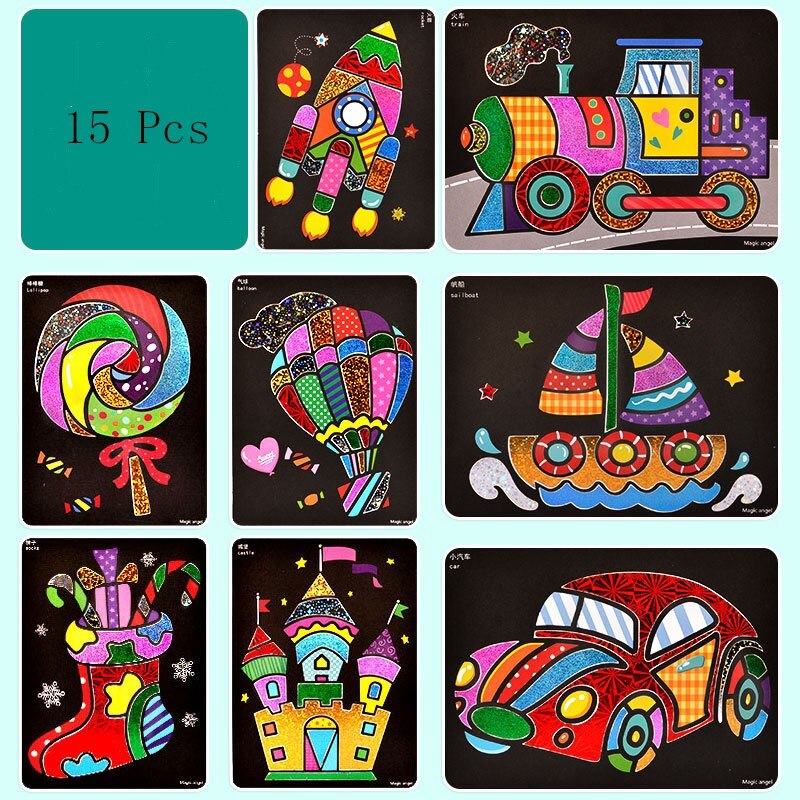 9/12/15/20Pcs Leuke Cartoon Diy Magic Transfer Wticker Transfer Schilderen Ambachten Voor Kinderen: 15 Transportation