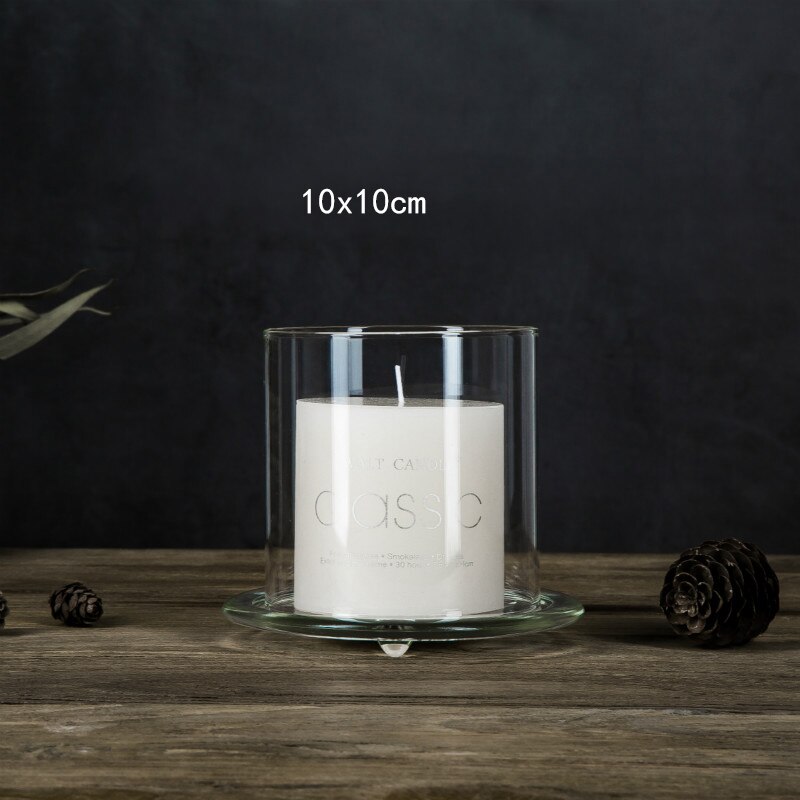 Hurricane Candle Holder with plate Glass Open Ended Glass Bottomless Cylindrical Glass Lamp Shade of Dia10cm 10/15/20cm Height: 10x10cm with plate